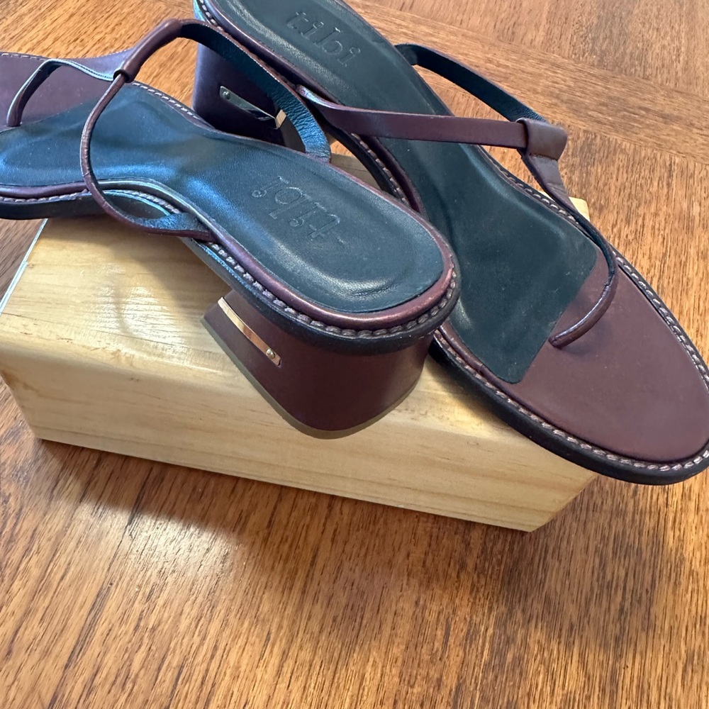 Tibi Brown Leather Thong Sandal Heels